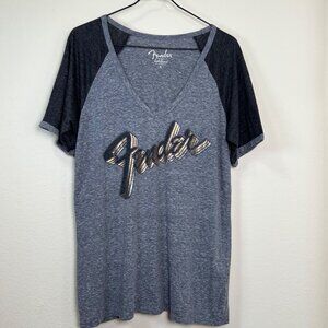 LUCKY BRAND Fender Heather Gray & Black Raglan Short Sleeve V-Neck T-Shirt XL